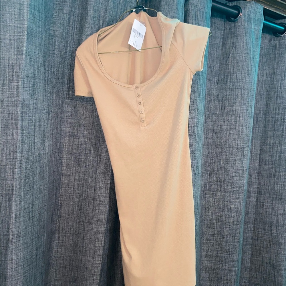 tan ribbed bodycon dress